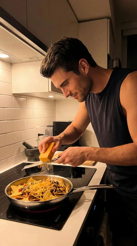 Marco, athletic AI boyfriend cooking